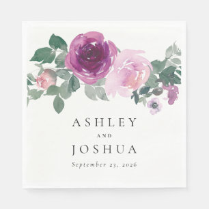 Servilleta De Papel Boda floral de color rosa magenta en acuarela sobr