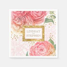 Servilleta De Papel Boda floral de cosmética dorada