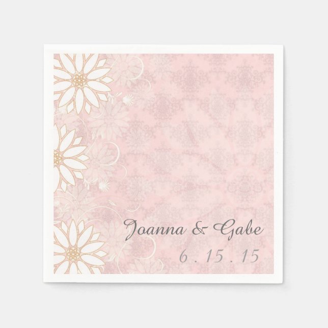 Servilleta De Papel Boda floral de Daisy Daisy blanco rosado (Anverso)