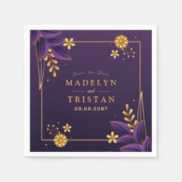 Servilleta De Papel Boda Floral de Estética Purple & Gold
