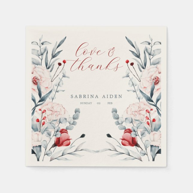 Servilleta De Papel Boda Floral De Flor Rojo Y Azul (Anverso)