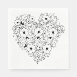 Servilleta De Papel Boda floral de flores de corazón negras y húmedas