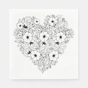 Servilleta De Papel Boda floral de flores de corazón negras y húmedas
