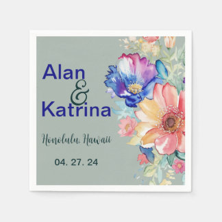 Servilleta De Papel Boda floral de flores silvestres audaces verde euc