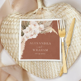 Servilleta De Papel Boda floral de hierba de Terracota Pampas moderno