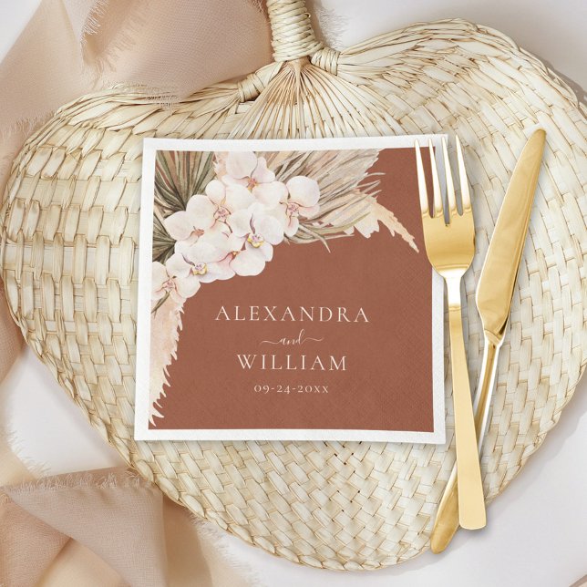 Servilleta De Papel Boda floral de hierba de Terracota Pampas moderno (Subido por el creador)