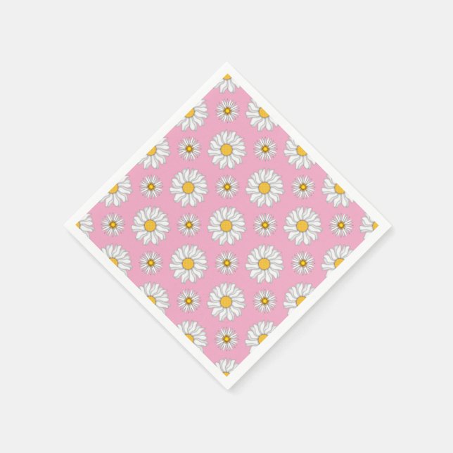 Servilleta De Papel Boda floral de margarita blanca rosada (Borde)