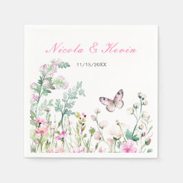 Servilleta De Papel Boda floral de mariposa verde primavera