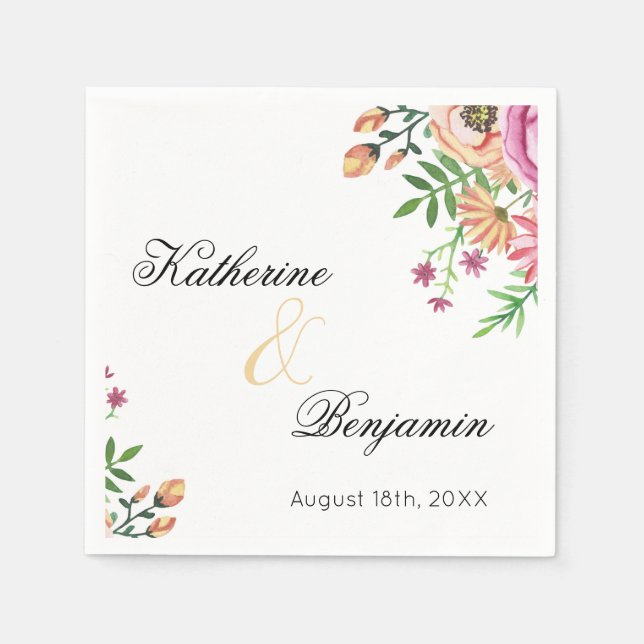 Servilleta De Papel Boda Floral de Melocotón (Anverso)
