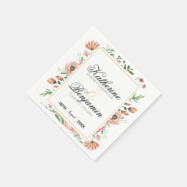 Servilleta De Papel Boda Floral de Melocotón (Borde)