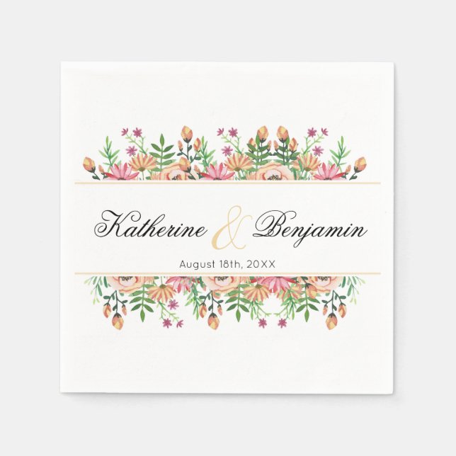 Servilleta De Papel Boda Floral de Melocotón (Anverso)