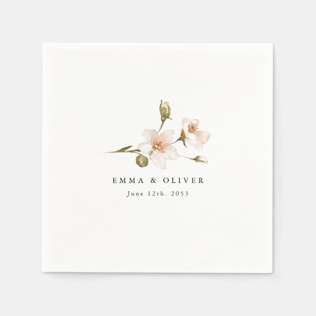 Servilleta De Papel Boda floral de melocotón personalizada (Anverso)