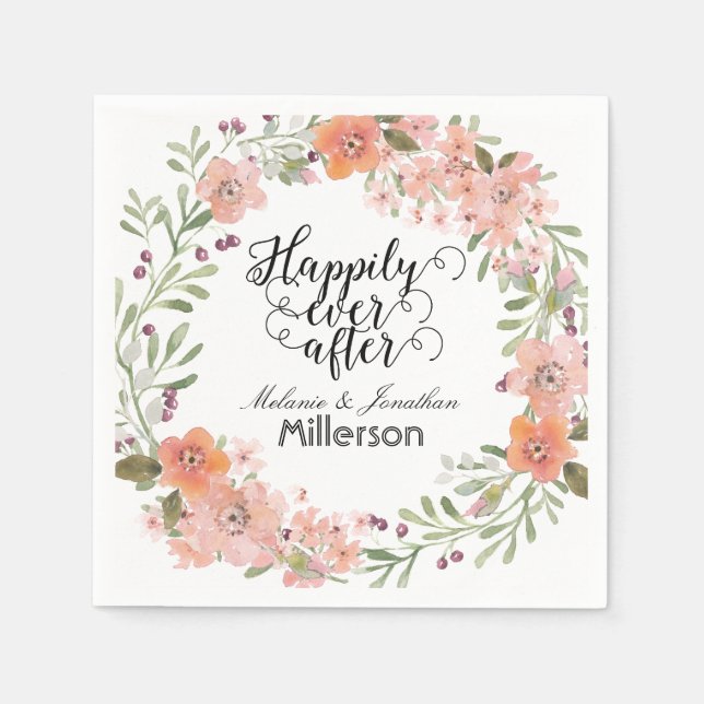 Servilleta De Papel Boda floral de melocotón romántico (Anverso)