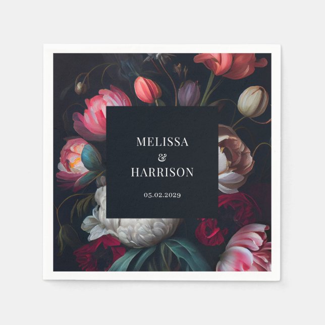 Servilleta De Papel Boda floral de Moody Peony Painterly (Anverso)