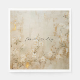 Servilleta De Papel Boda floral de oro blanco crema romántica