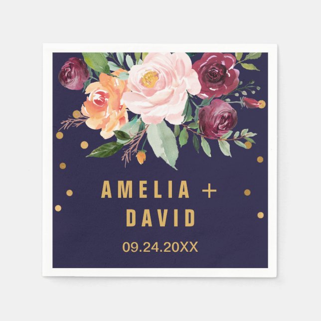 Servilleta De Papel Boda floral de otoño (Anverso)