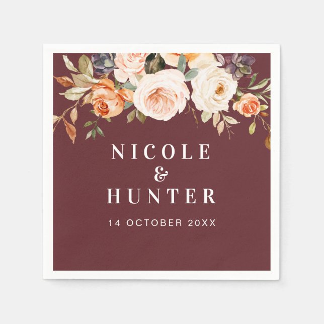 Servilleta De Papel boda floral de otoño (Anverso)