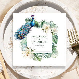 Servilleta De Papel Boda floral de pavo real indio tropical
