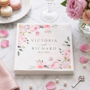 Servilleta De Papel Boda floral de peonía acuarela rosa rubor