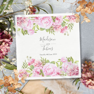 Servilleta De Papel Boda floral de peonía verde rosa sonrosado