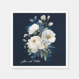 Servilleta De Papel Boda Floral de Peony Azul y Blanco Gracias