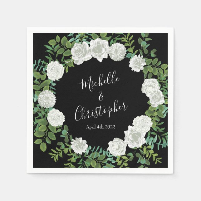 Servilleta De Papel Boda floral de rosa negra y blanca (Anverso)