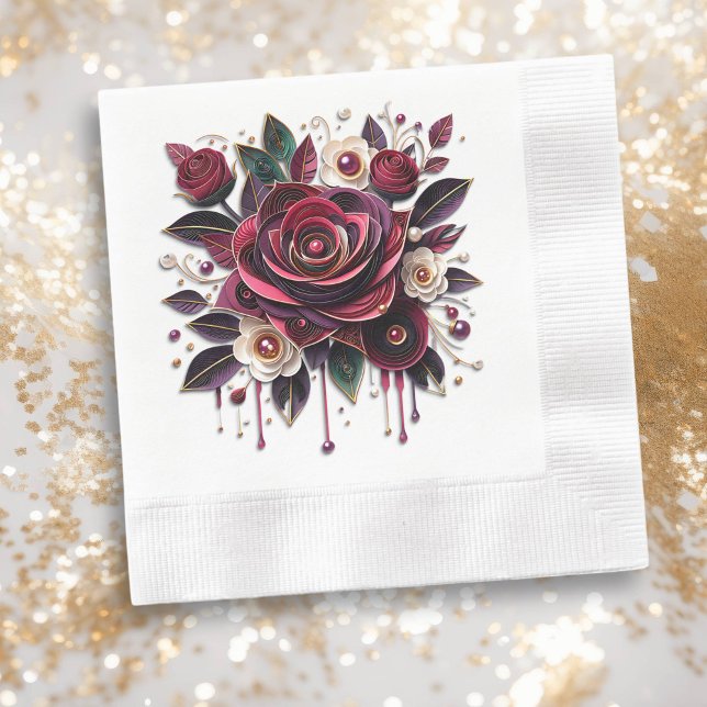 Servilleta De Papel Boda Floral de Rosas de Borgoña bonito (Subido por el creador)