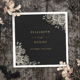 Servilleta De Papel Boda Floral De Rosas Góticos Negros Y Oro