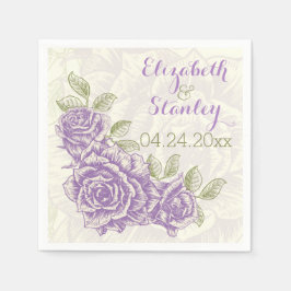 Servilleta De Papel Boda floral de rosas púrpura de época