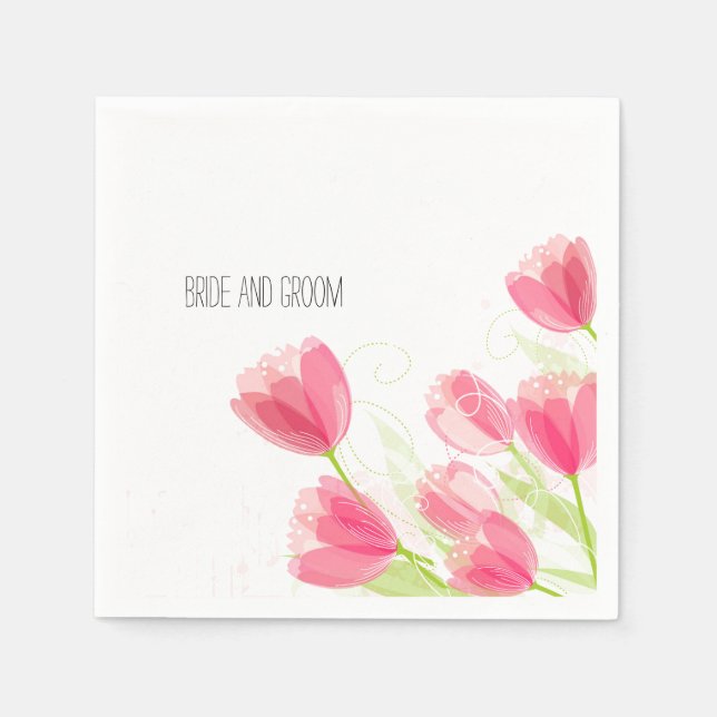 Servilleta De Papel Boda floral de tulipanes rosados (Anverso)