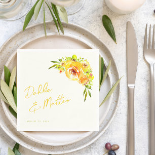 Servilleta De Papel Boda floral de verano vibrante amarillo cítrico