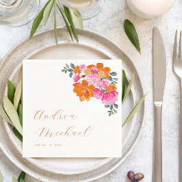 Servilleta De Papel Boda Floral de Verano Vibrante Naranja Rosa