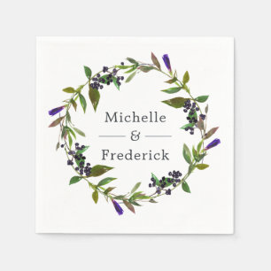Servilleta De Papel Boda floral de violeta y salvia en acuarela
