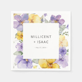 Servilleta De Papel Boda floral de violetas moradas y amarillas modern