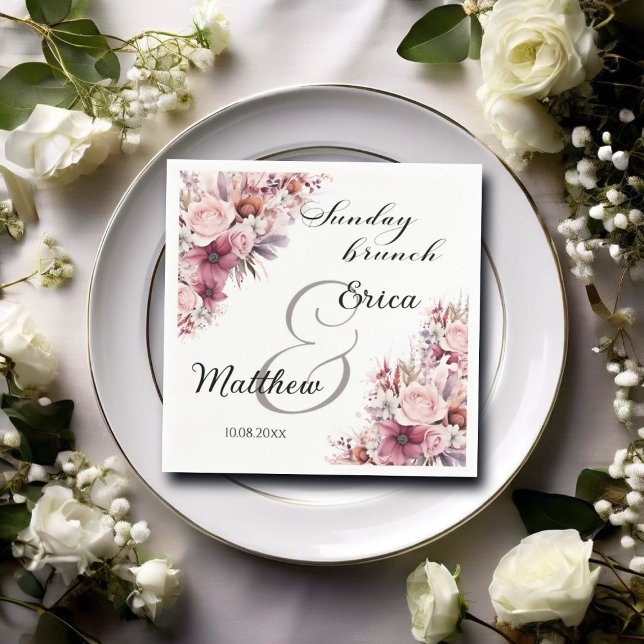 Servilleta De Papel Boda Floral Domingo Brunch Dusty Pink Boho (Subido por el creador)