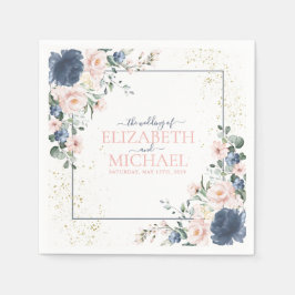 Servilleta De Papel Boda floral dorado rosa Rubor azul turbio claro