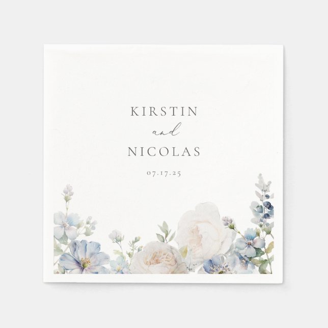 Servilleta De Papel Boda Floral Dusty Blue Garden (Anverso)