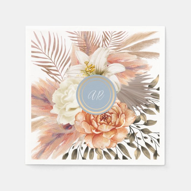 Servilleta De Papel Boda Floral Dusty Blue Peach (Anverso)