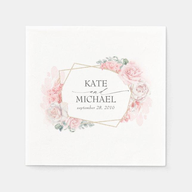 Servilleta De Papel Boda floral Dusty Pink y Rubor (Anverso)