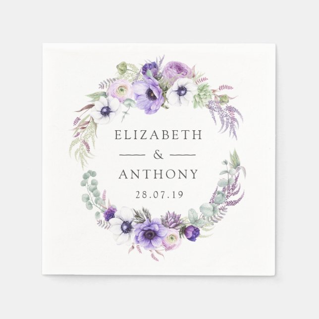 Servilleta De Papel Boda Floral Dusty Violet Pastel (Anverso)