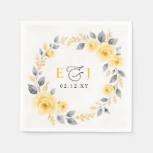 Boda floral elegante acuarela gris amarillo