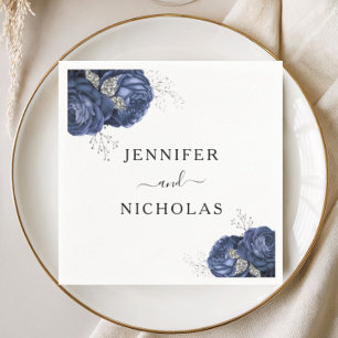Servilleta De Papel Boda floral elegante azul marino