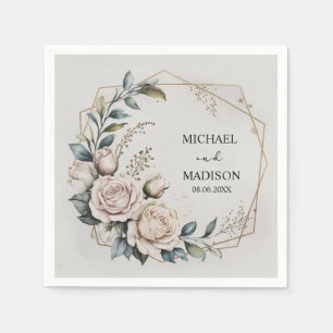 Servilleta De Papel Boda floral elegante con nombres y fecha personali