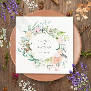 Servilleta De Papel Boda floral elegante con vegetación en acuarela