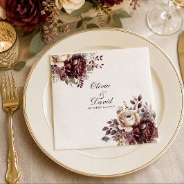 Servilleta De Papel Boda floral elegante de burgundy y dusty rose