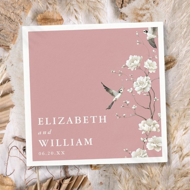 Servilleta De Papel Boda floral elegante de Dusty Rose Chinoiserie (Dusty Rose Elegant Chinoiserie Floral Wedding Napkins)