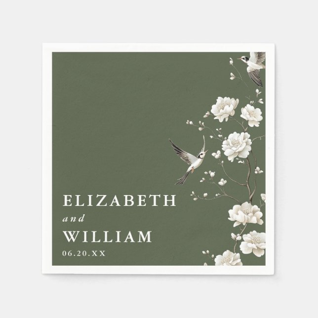 Servilleta De Papel Boda floral elegante de Olive Green (Anverso)