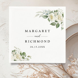 Servilleta De Papel Boda floral elegante de rosas blancas