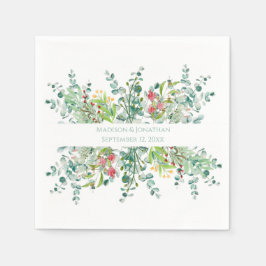 Servilleta De Papel Boda Floral Elegante Eucalyptus Nombres de acuarel