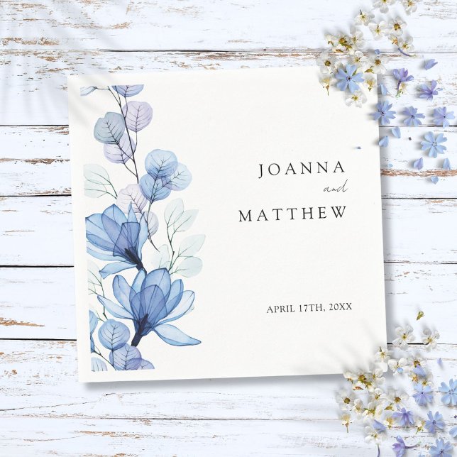 Servilleta De Papel Boda floral elegante moderna en azul polvoriento (Elegant Modern Dusty Blue Floral Wedding Napkins)